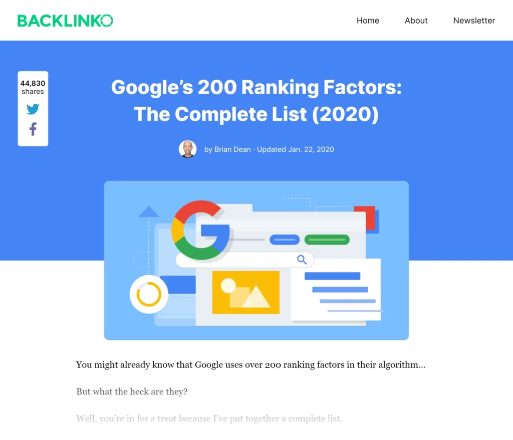 Backlinko - Googleランキングファクターの投稿
